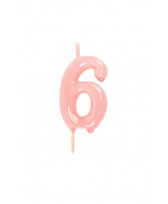Vela de cumpleaños número 6 color Rosa Bebé